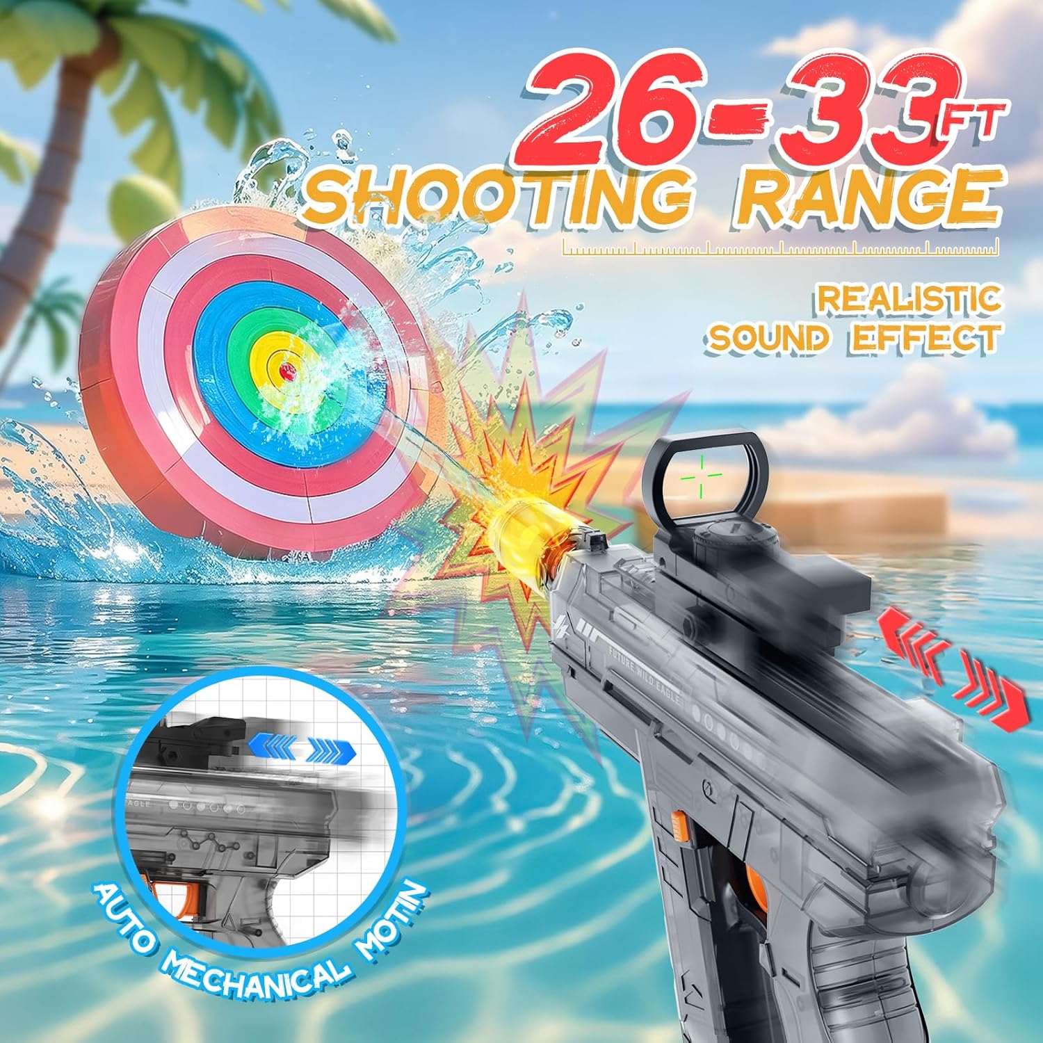 Electric Water Gun for Kids Adults, Automatic Squirt Gun with LED Lights 2 Pack