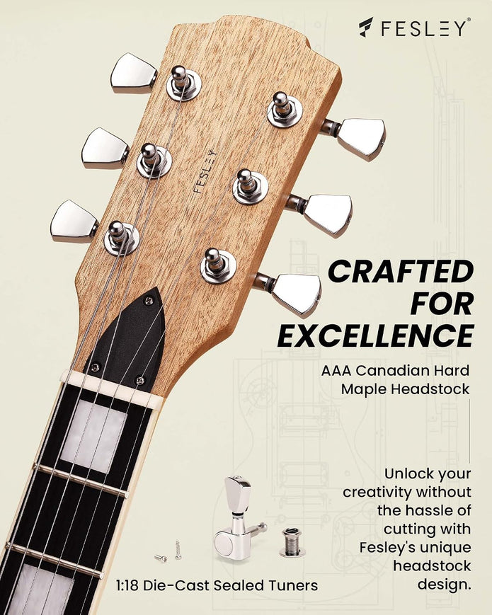 NEW Fesley DIY LP Style Electric Guitar Kits: Mahogany Wood Body/Neck, 6 Strings Electric Guitar Kits