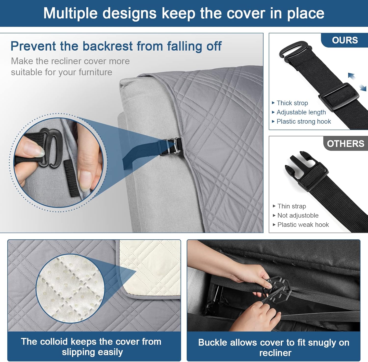 Recliner Chair Cover, Non Slip Recliner Covers for Recliner Chair with Pocket, Washable -Grey