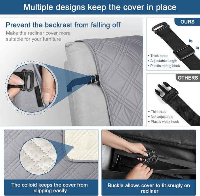 Recliner Chair Cover, Non Slip Recliner Covers for Recliner Chair with Pocket, Washable -Grey