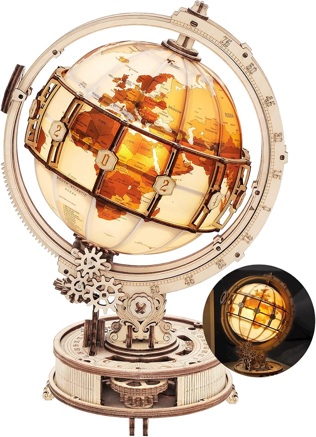 ROKR 3D Wooden Puzzles for Adults Illuminated Globe with Stand ST003