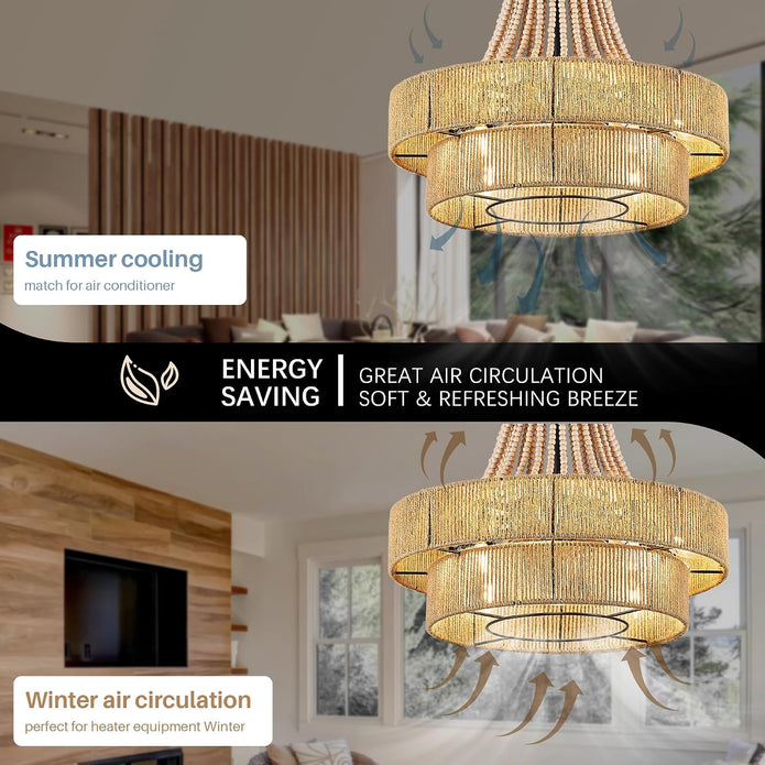 NEW/OPEN BOX HEMLDAN 20” Boho Ratten Chandelier Fan
