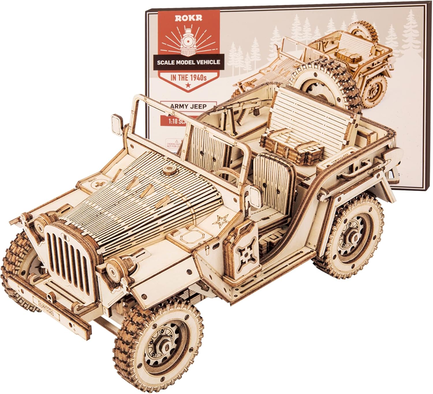 ROKR 3D Wooden Puzzle Scale Model Army Field Car Mechanical Model (MC701)