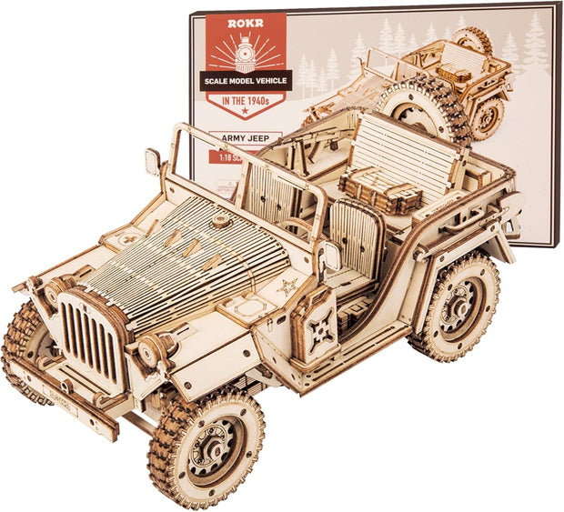 ROKR 3D Wooden Puzzle Scale Model Army Field Car Mechanical Model (MC701)