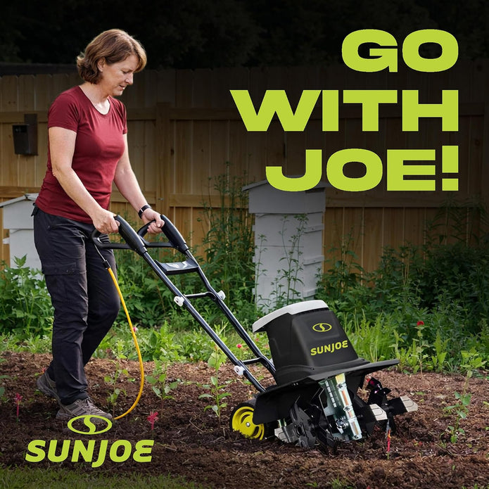 Sun Joe Corded Electric Garden Tiller & Cultivator with Steel Tines, TJ604E