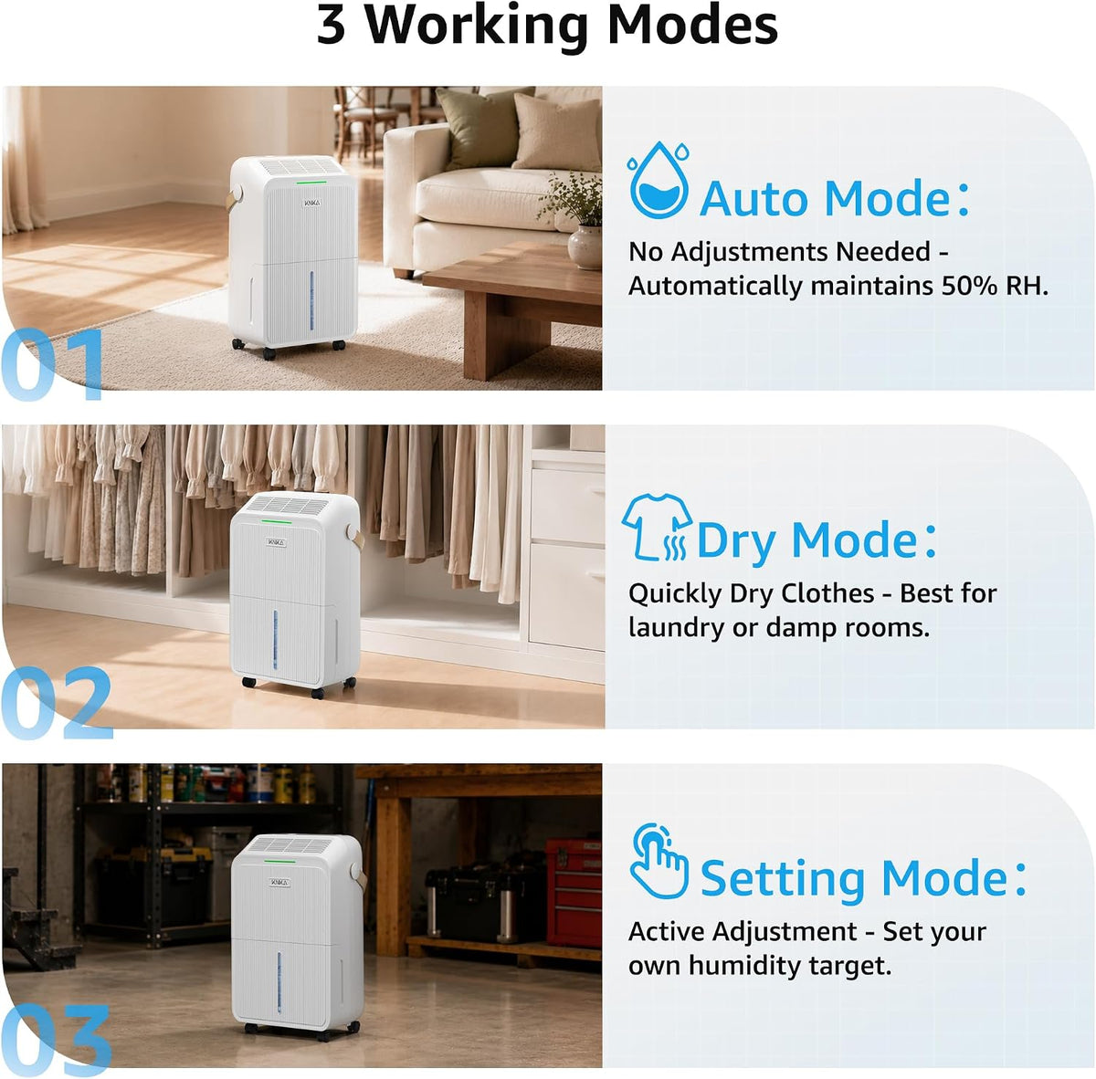 KNKA 2500 Ft² Max 34 Pints Dehumidifier for Basement with Drain Hose, White-PD22SC-12