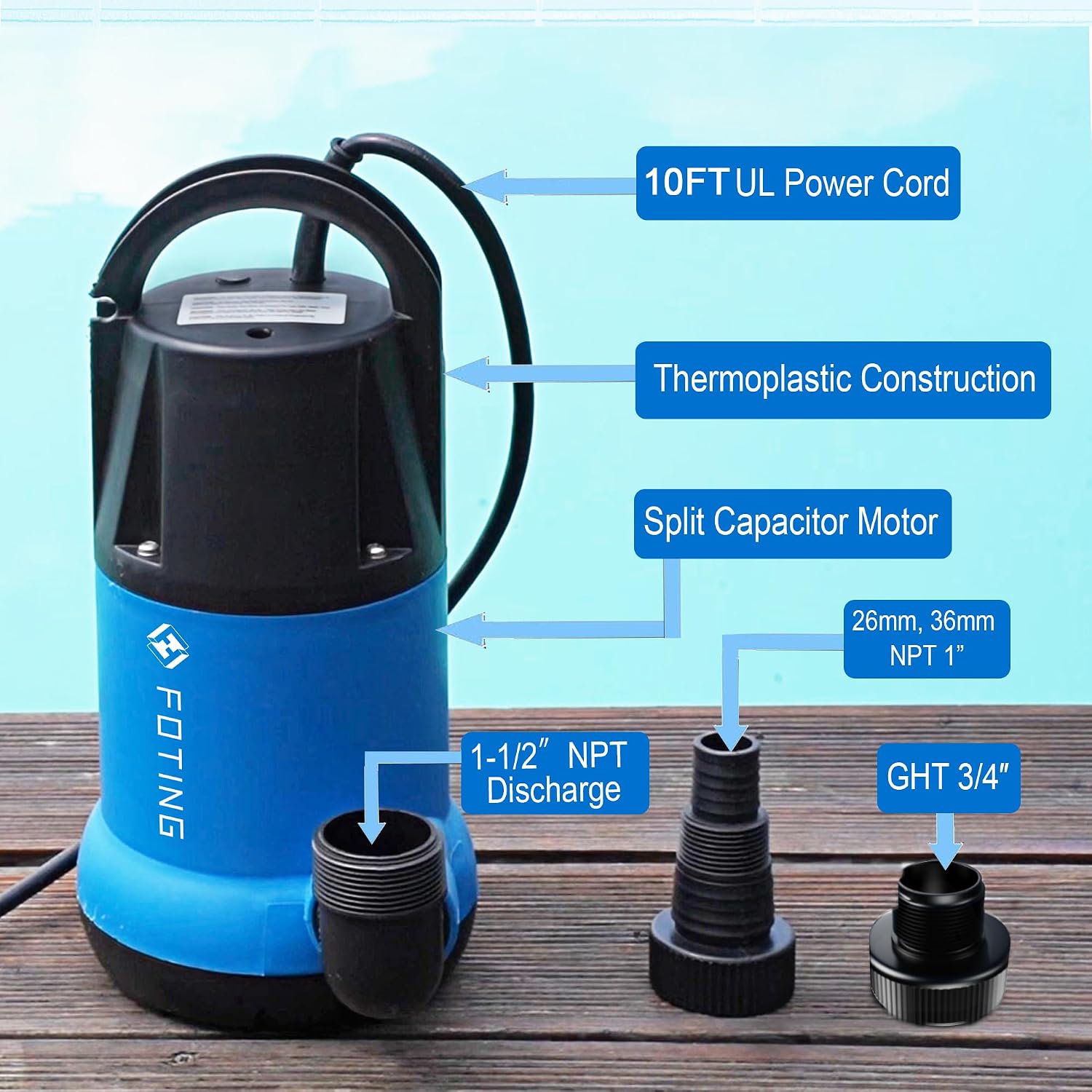 OPEN BOX  FOTING Sump Pump 1 HP 4600 GPH Clean/Dirty Submersible Water Pump-Q9003