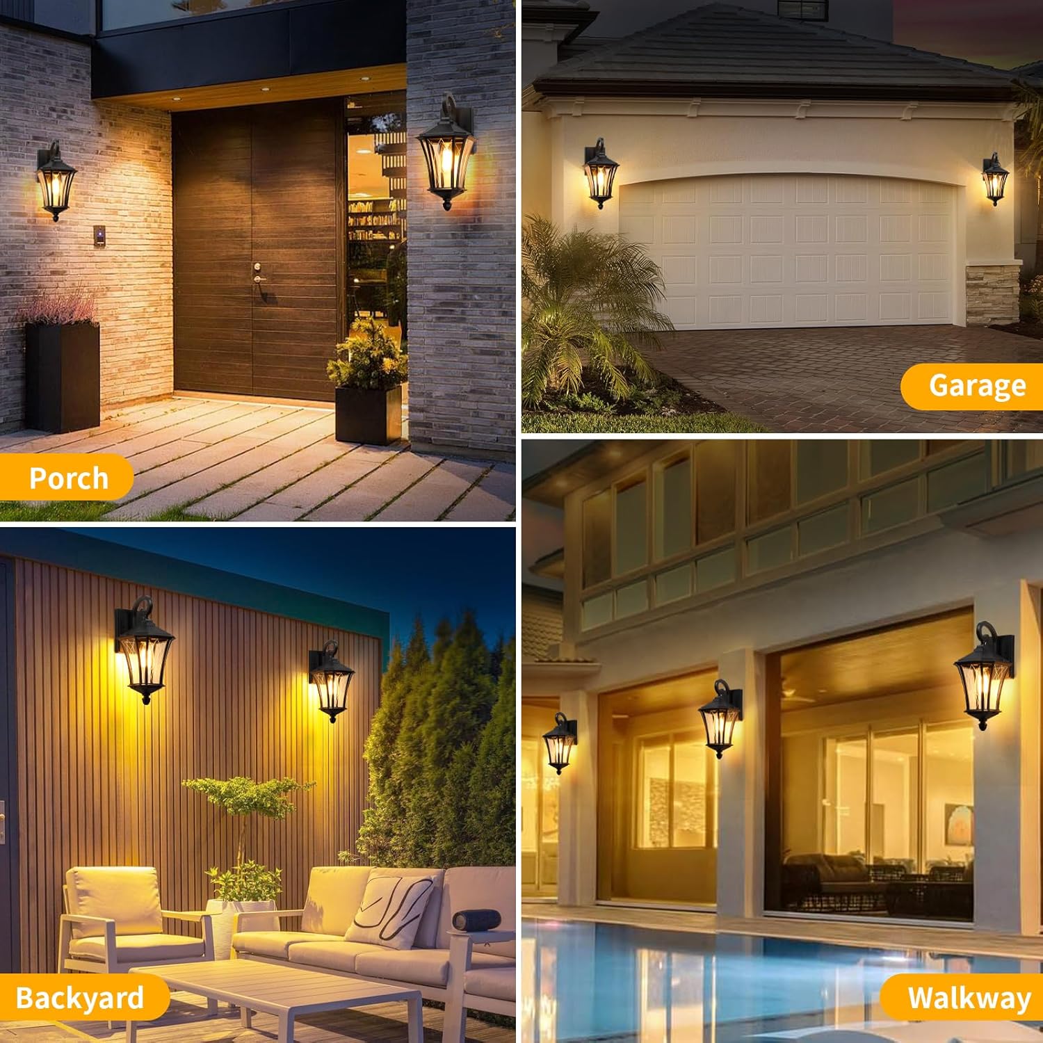 NEW YSN 16'' Outdoor Wall Lights, Black Exterior Lighting Fixture, 2 Packs