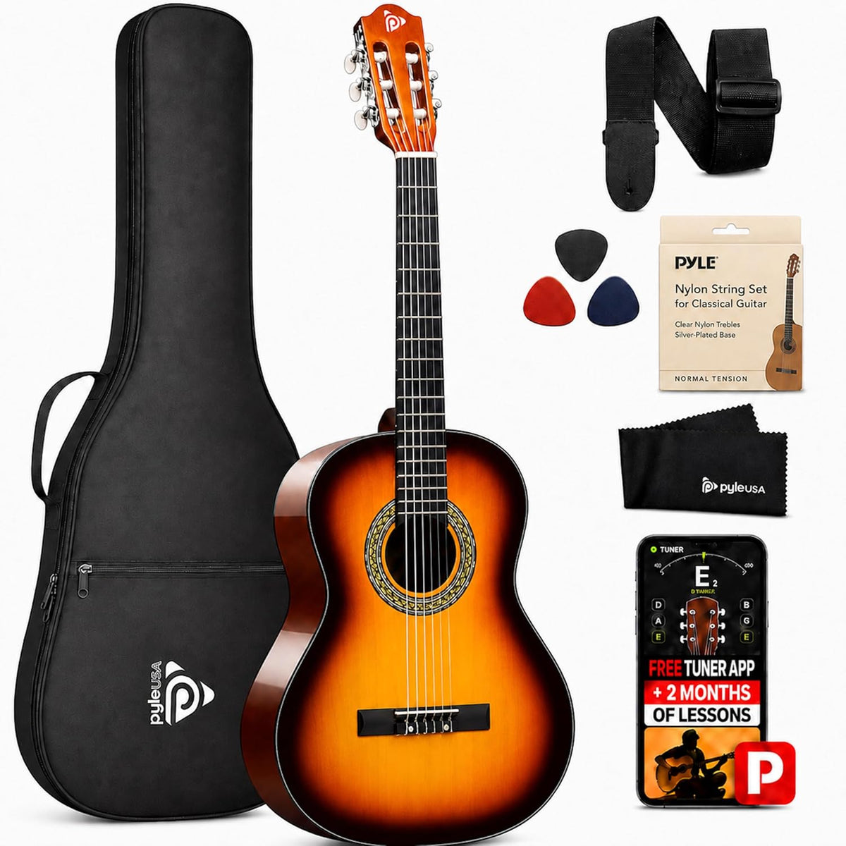 USED/LIKE NEW Pyle Beginner 36” Classical Acoustic Guitar - 3/4 Compact Size 6 String Linden Wood Guitar w/Gig Bag