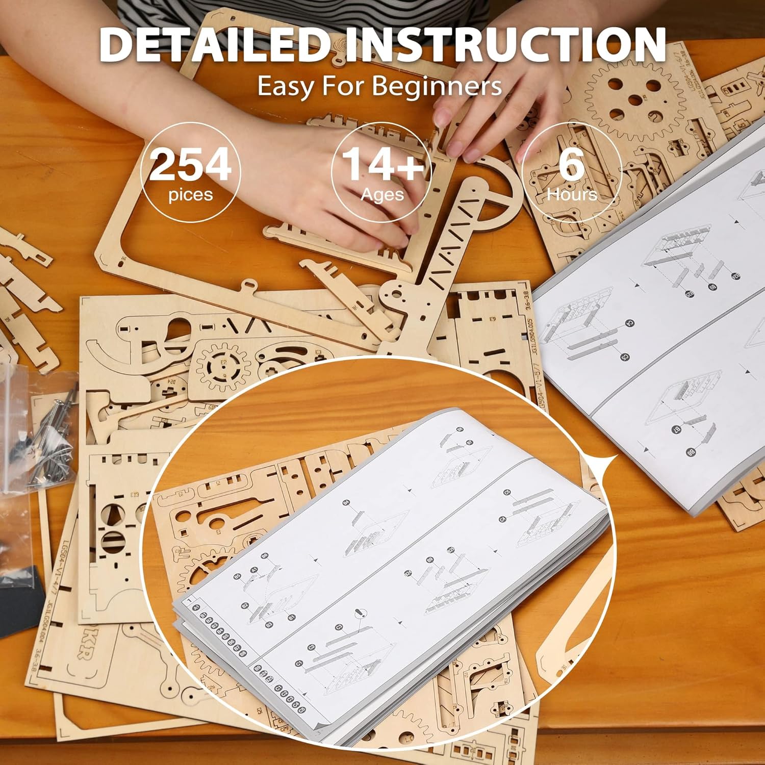 ROKR Marble Run Wooden Model Kits 3D Puzzle Mechanical Puzzles - LG501