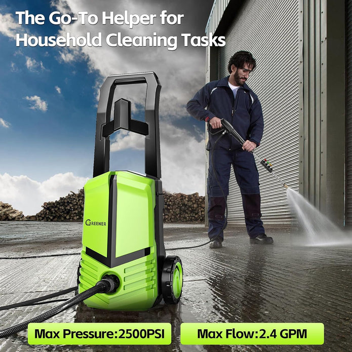NEW GREENER Electric Pressure Washer, 2500PSI, 4 Quick Nozzles, 2.4GPM, 23FT Outlet Hose, 9FT Power Cord, Power Washer Electric Powered -Green