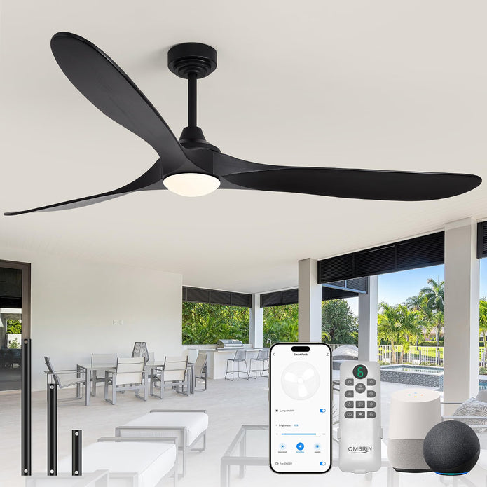 NEW/OPEN BOX  Ombrin 72 inch Outdoor Ceiling Fans with Lights, Smart Wood Large Ceiling Fan-OMB-FY-72-HS-006