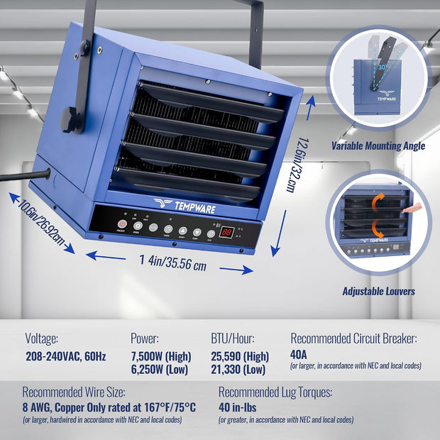 NEW/OPEN BOX TEMPWARE 7500W Electric Garage Heater-TW7500ER