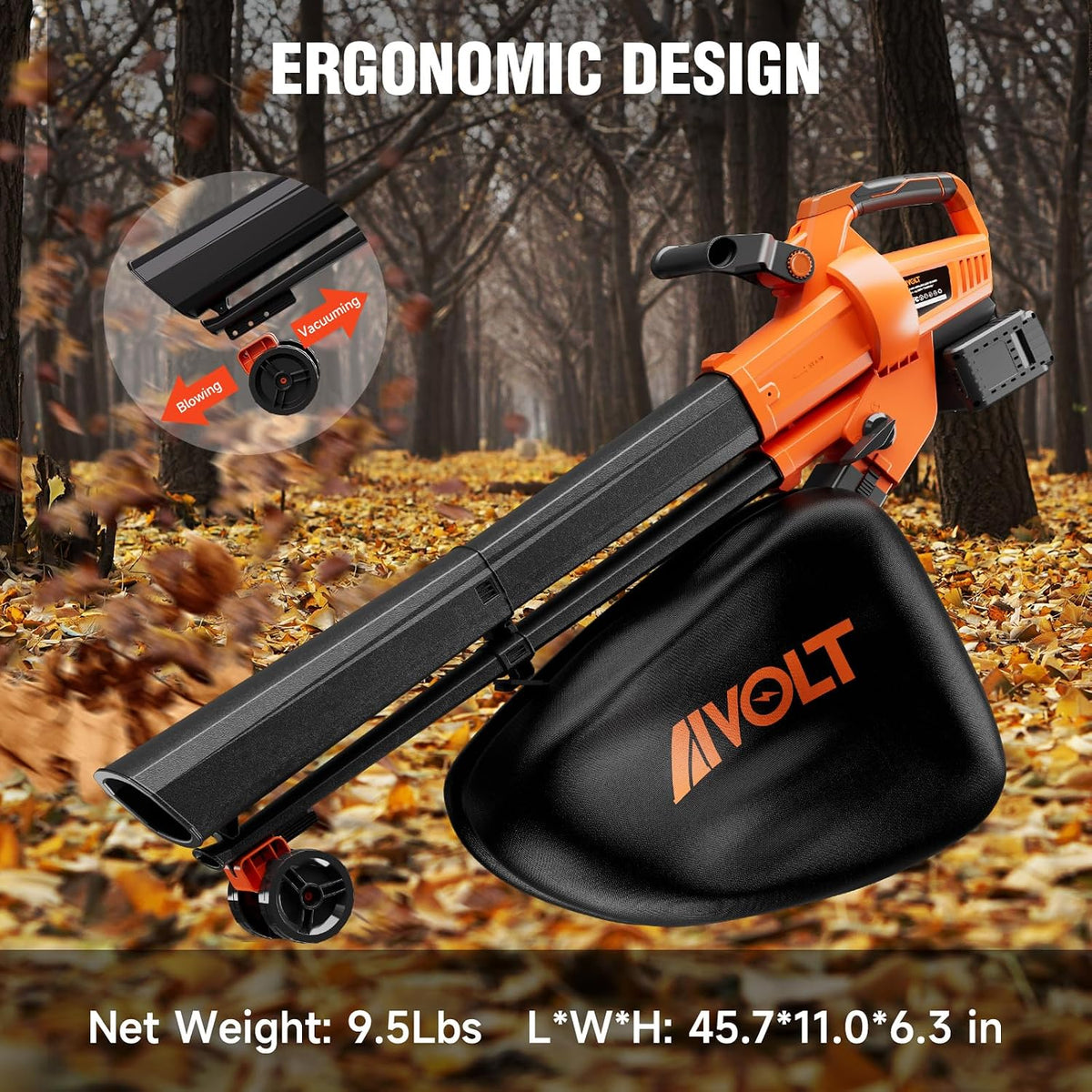 AIVOLT Leaf Blower Vacuum Mulcher, Cordless Leaf Vacuum3 IN 1  with 40L Bag 160MPH, 600CFM -H66162