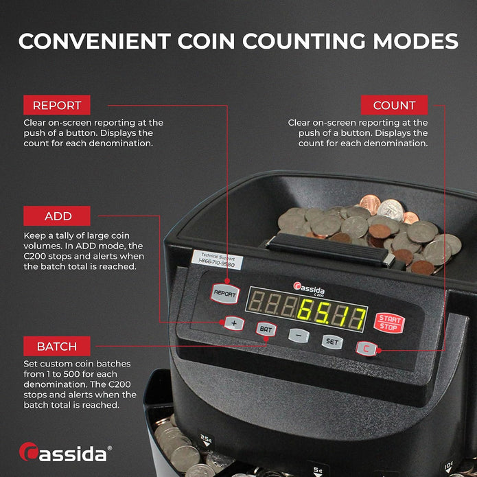 USED/LIKE NEW Cassida Corporation Canadian Coin Counter, Coin Sorter, Coin Wrapper(C200CAD)