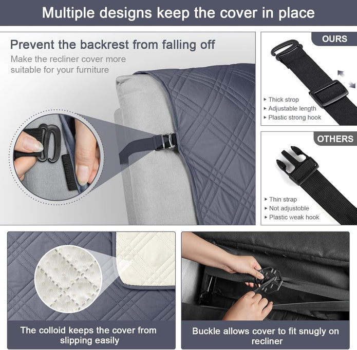 Recliner Chair Cover, Non Slip Recliner Covers for Recliner Chair with Pocket, Washable-Dark Grey