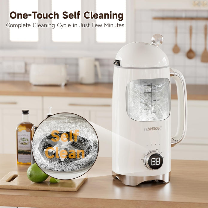 NEW Hanrose Nut Milk Maker Machine, 34 oz BPA-Free Glass Jar, 8-Blade System-K0810US