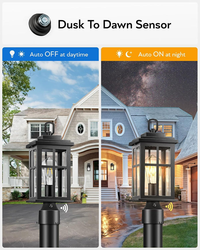 NEW/OPEN BOX OPAXIS Dusk to Dawn Outdoor Post Lights, Black Post Lights Outdoor-P82491
