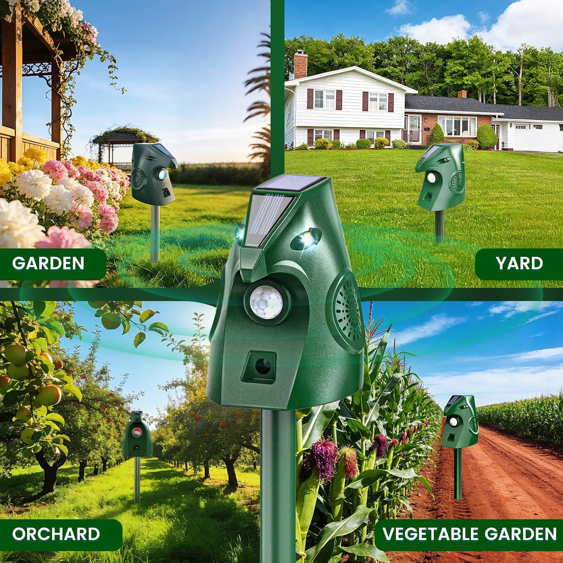 Outsweat Solar Power Cat Rodent Raccoon Repeller, Rabbit Snake Control Device with Motion Sensor