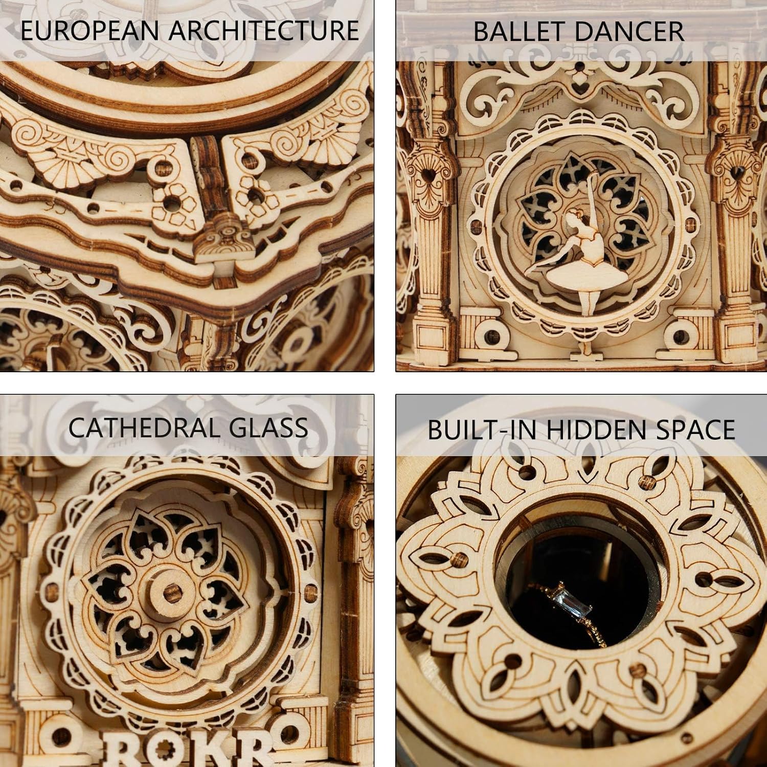 ROKR 3D Wooden Puzzles Delicate Music Box, DIY Mechanical Model Kits AMK52