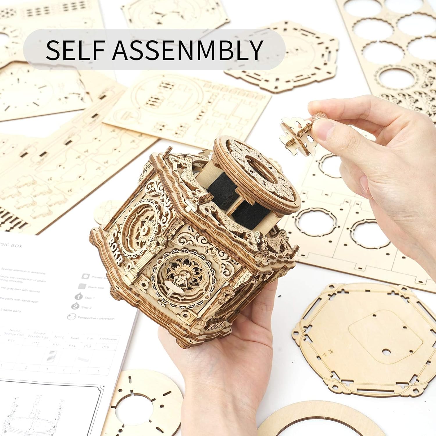 ROKR 3D Wooden Puzzles Delicate Music Box, DIY Mechanical Model Kits AMK52