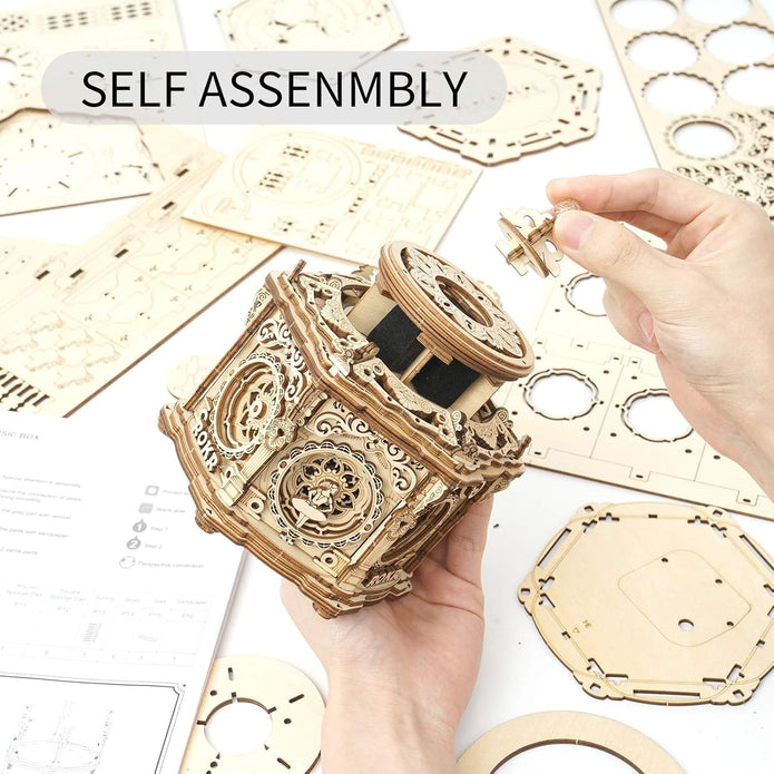 ROKR 3D Wooden Puzzles Delicate Music Box, DIY Mechanical Model Kits AMK52