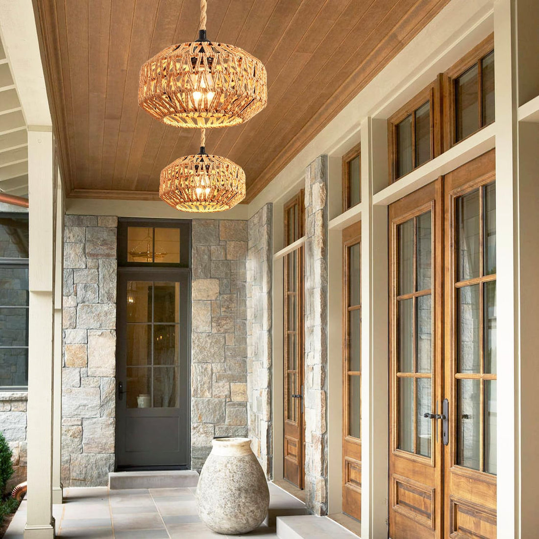 IHENGYANLT Plug in Pendant Light Rattan Hanging Lamp Boho Ceiling Light 2 Pack