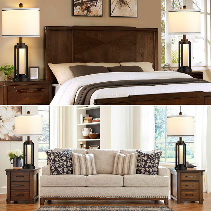 NEW/OPEN BOX Modern Table Lamps Set of 2, TD-LO-152 with USB A+C Charging Ports