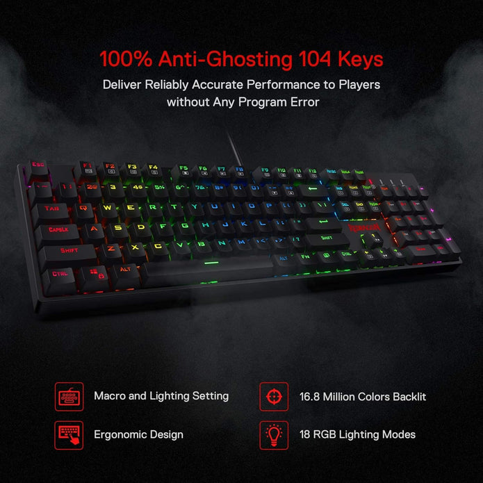 Redragon K582 SURARA RGB Gaming Keyboard, 104 Standard Layout N-Key Rollover Mechanical Keyboard
