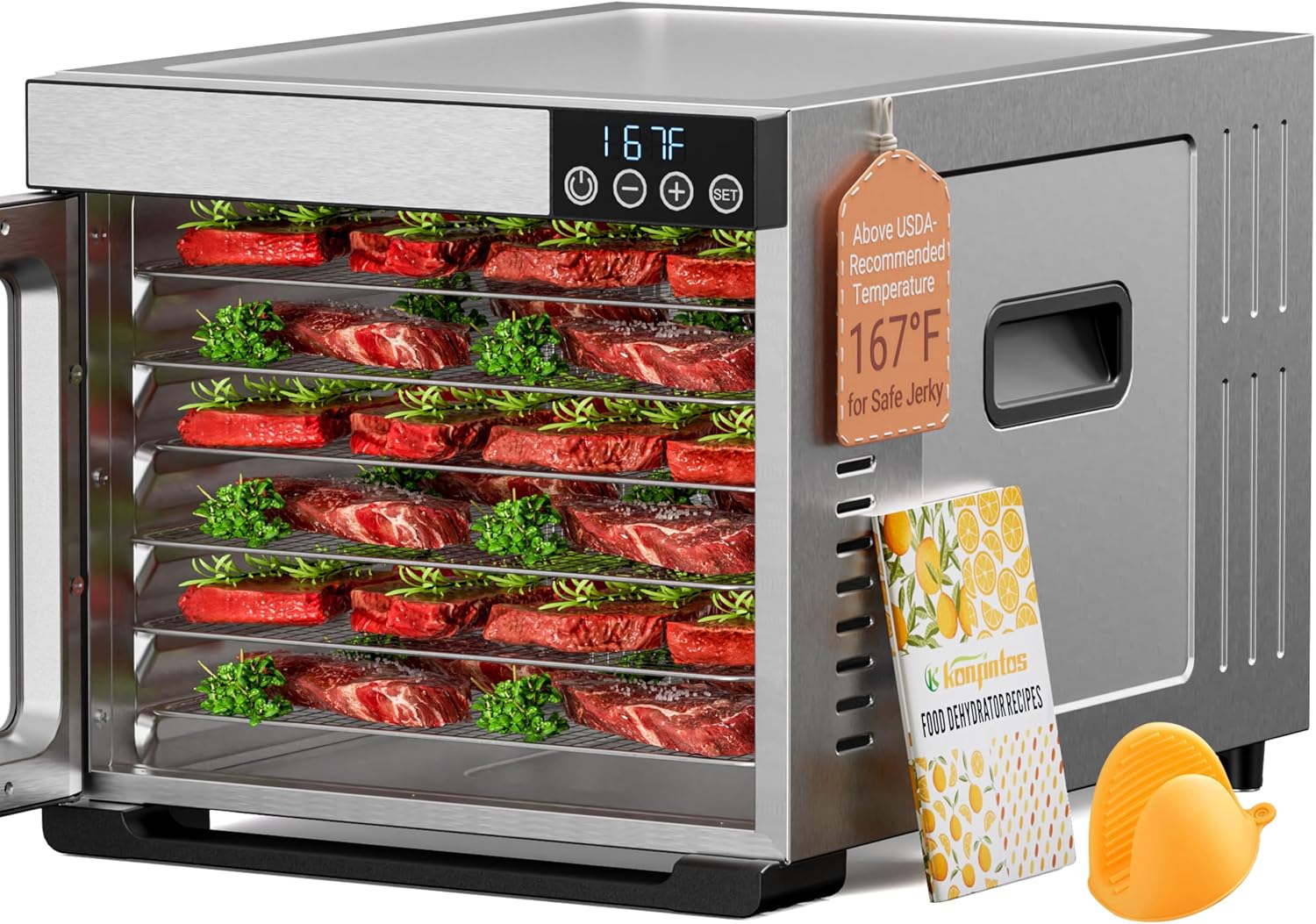 Used Konfintos 700W Food Dehydrator Machine KS1013  6 XL Stainless Steel Trays (13