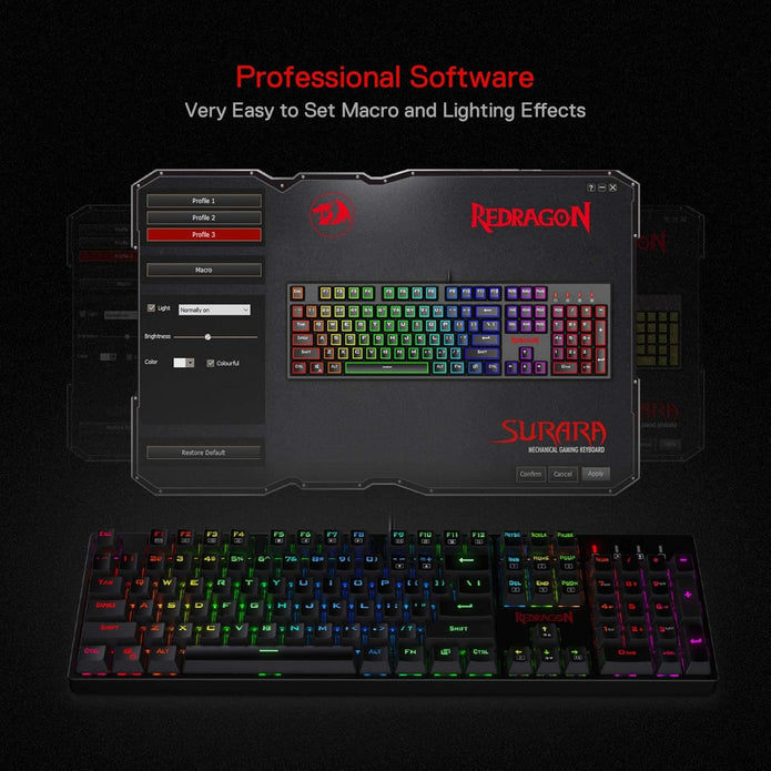 Redragon K582 SURARA RGB Gaming Keyboard, 104 Standard Layout N-Key Rollover Mechanical Keyboard