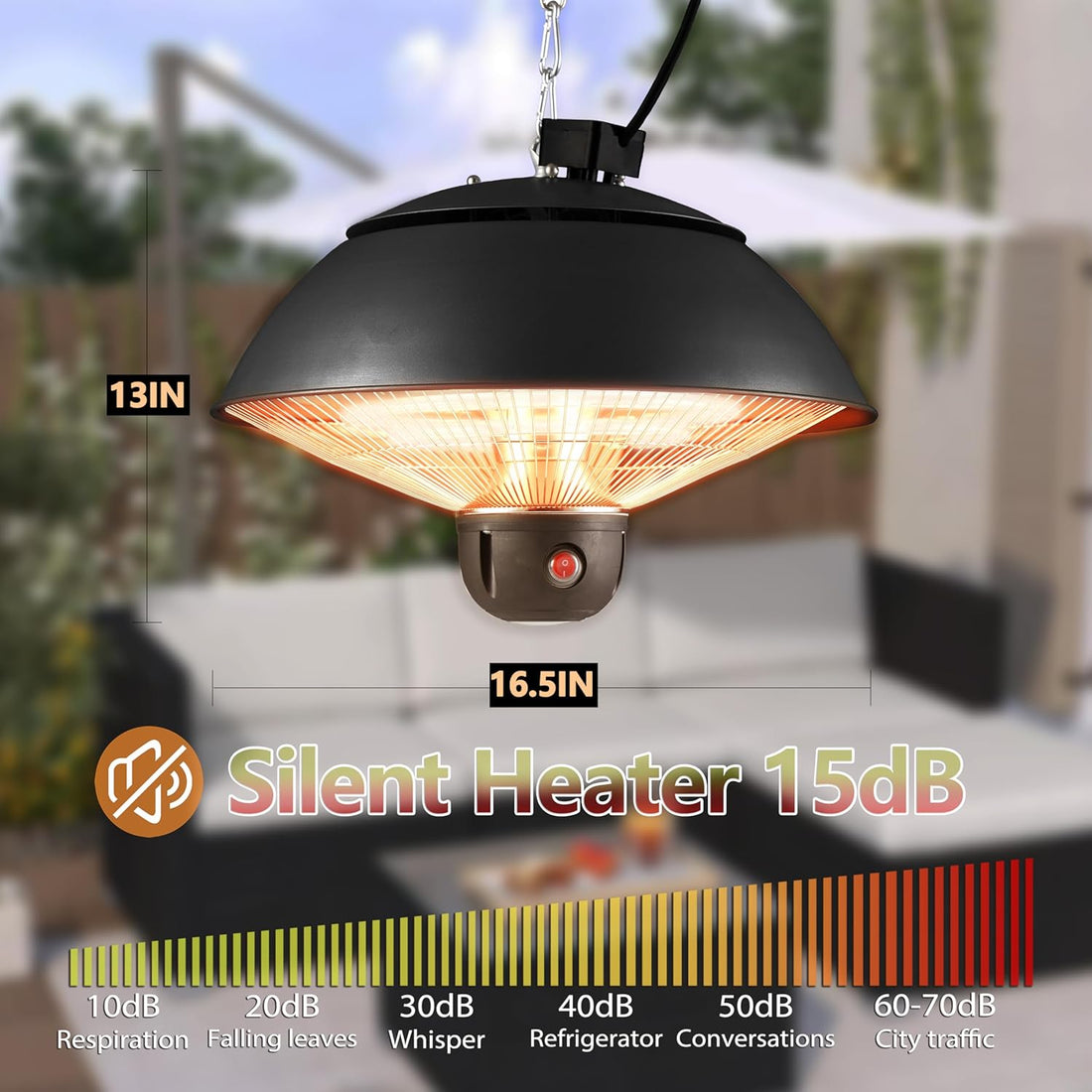 DONYER POWER Electric Halogen Tubes Hanging Patio Heater -600 black