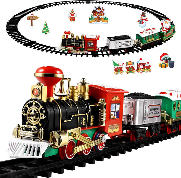 TOYANDONA Christmas Train Set Mini Model Train Toy with Sound and Light Battery Powered Kids Toy