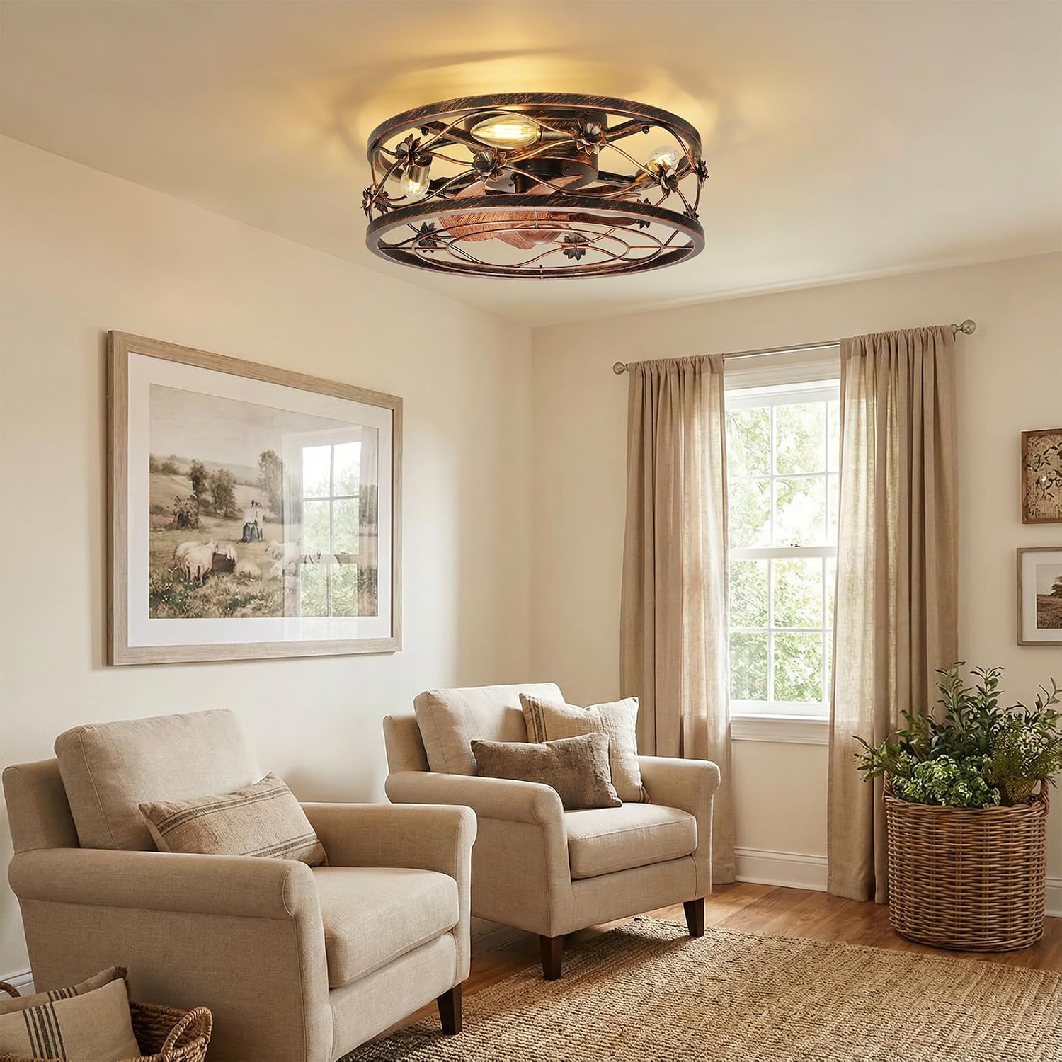Open box ropelux Caged Ceiling Fan 17.5 inch  Ceiling Fans Light with Remote