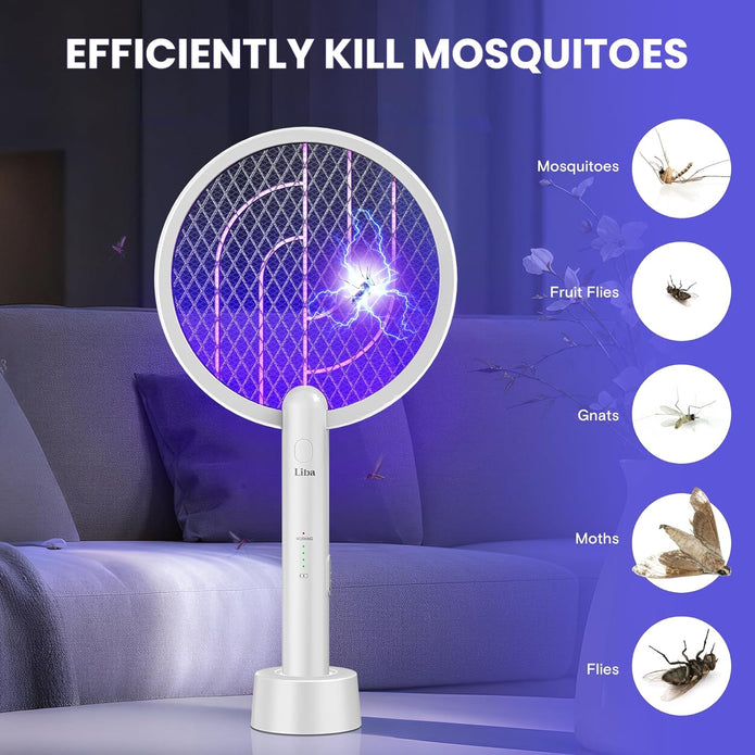 LiBa Electric Fly Swatter, 4000V 2-in-1 Mosquito Killer Lamp, USB Rechargeable with 5-Layer