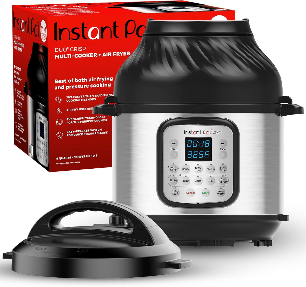 Instant Pot Duo Crisp XL 8Qt 11-in-1 Air Fryer & Electric Pressure Cooker Combo with Multicooker Lid that Air Fries