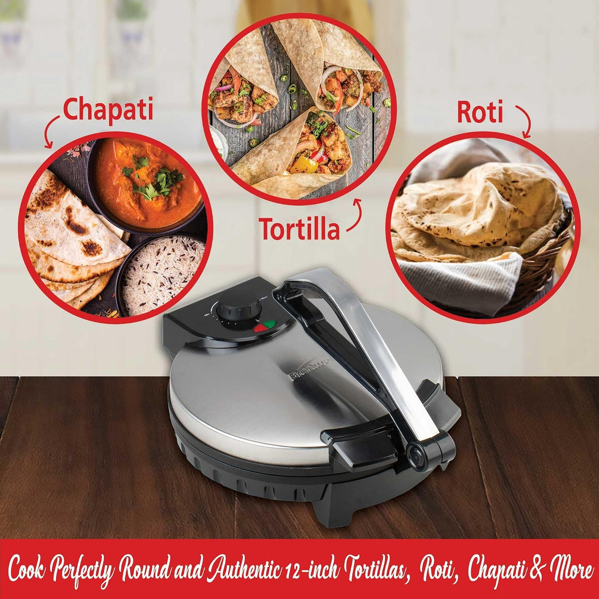 OPEN BOX Brentwood TS-127 Stainless Steel Non-Stick Electric Tortilla Maker, 8 inch, Silver