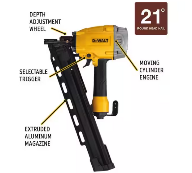 DEWALT Pneumatic 21-Degree Collated Corded Framing Nailer Model#DWF83PL
