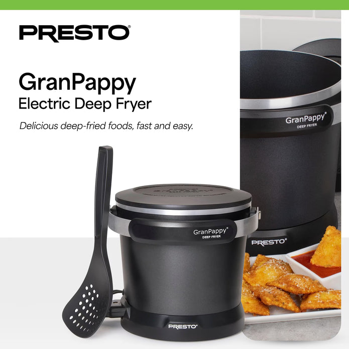 OPEN BOX /UNUSED Presto 05411 GranPappy Electric Deep Fryer, Ceramic Nonstick, Handy Scoop, Black
