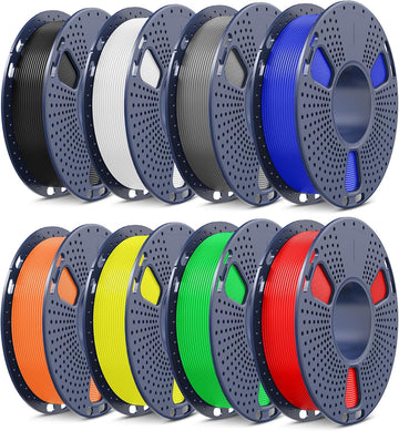 SUNLU PLA 3D Printer Filament Bundle Multicolor, PLA Filament 1.75mm, Individually Vacuum Packed, 2kg in Total, 0.25kg per Spool, 8 Pack, 8 Colors, Black+White+Grey+Red+Blue+Green+Yellow+Sunny Orange