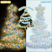 Christmas Garland with Lights, 2 Pack 6.5FT Iridescent Tinsel Garlands Battery Operated, Shiny Streamers Garland New Year Decorations