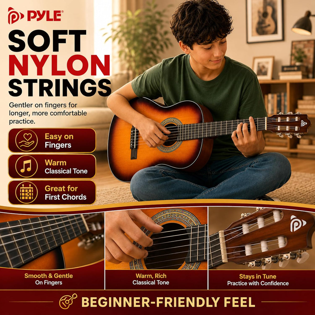 USED/LIKE NEW Pyle Beginner 36” Classical Acoustic Guitar - 3/4 Compact Size 6 String Linden Wood Guitar w/Gig Bag