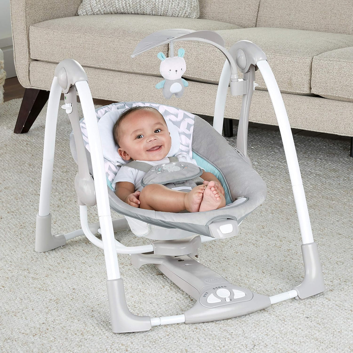 LIKE NEW Ingenuity ConvertMe 2-in-1 Compact Portable Automatic Baby Swing & Infant Seat, Battery-Powered Vibrations, Nature Sounds, 0-9 Months 6-20 lbs