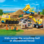LEGO City Construction Trucks and Wrecking Ball Crane  Building Toy Set (60391)