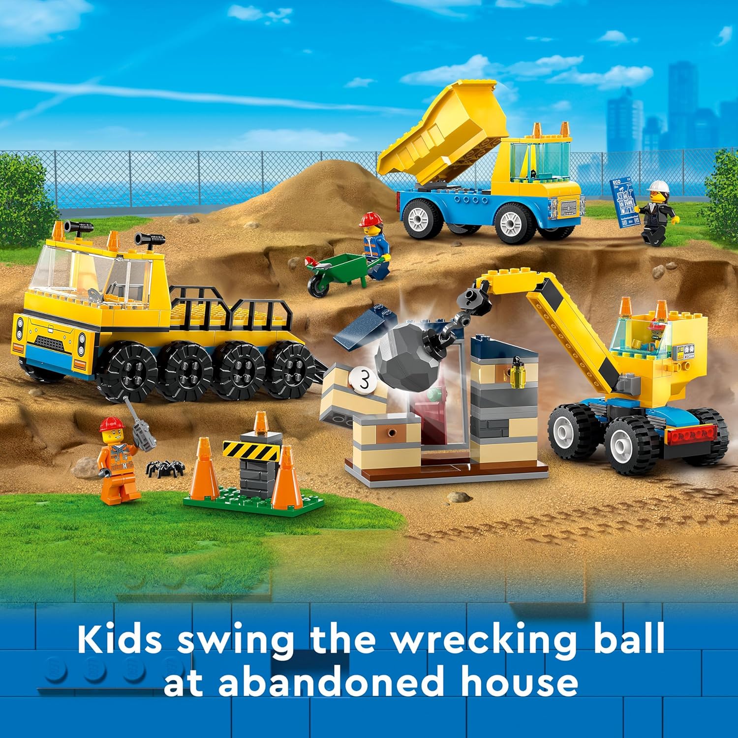 LEGO City Construction Trucks and Wrecking Ball Crane  Building Toy Set (60391)