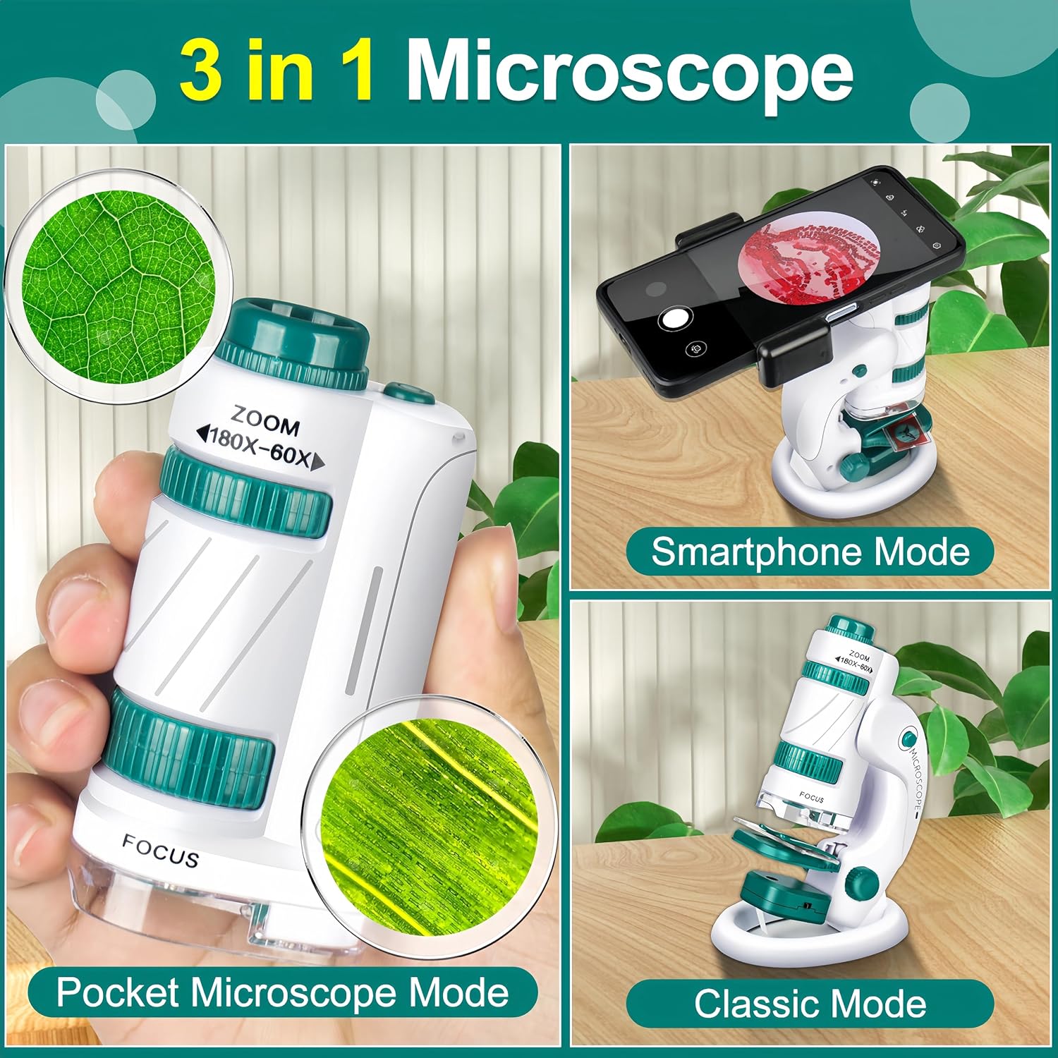 KinZon Portable Microscope - STEM Pocket Microscope for Children