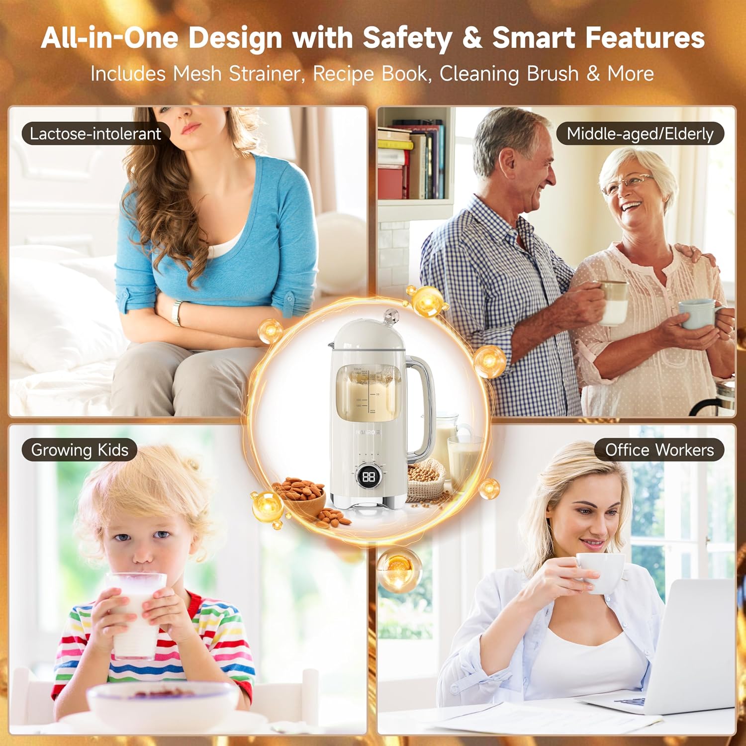 NEW Hanrose Nut Milk Maker Machine, 34 oz BPA-Free Glass Jar, 8-Blade System-K0810US