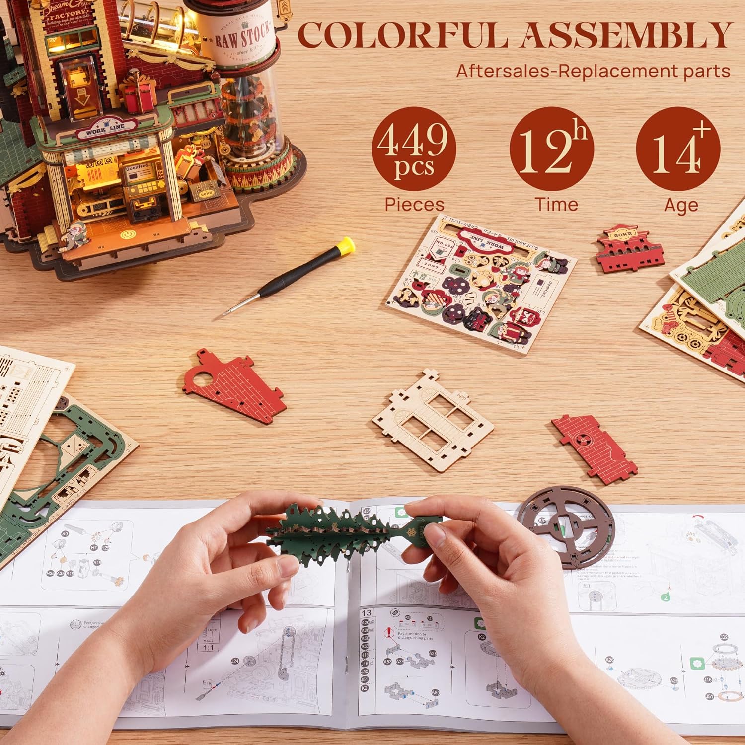 ROKR 3D Puzzle for Adults Christmas Style Dream Gift Factory Wooden Model Kit (EAB01)