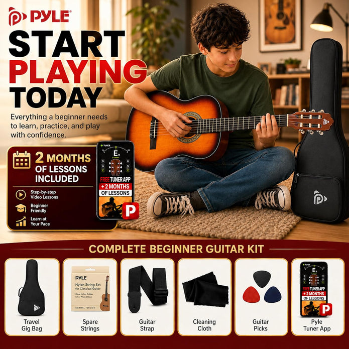 USED/LIKE NEW Pyle Beginner 36” Classical Acoustic Guitar - 3/4 Compact Size 6 String Linden Wood Guitar w/Gig Bag