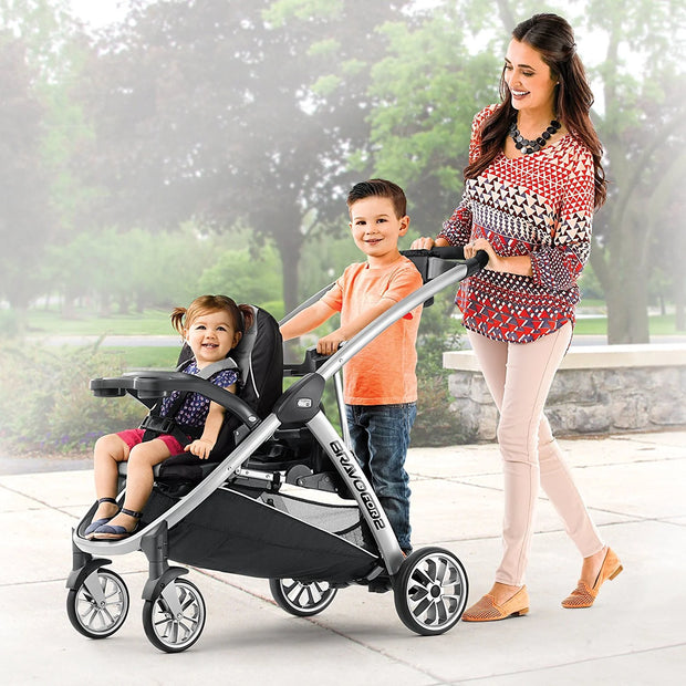 New Chicco Bravofor2 LE 2 Passenger Standing/Sitting Quick Fold Stroller/ BLACK